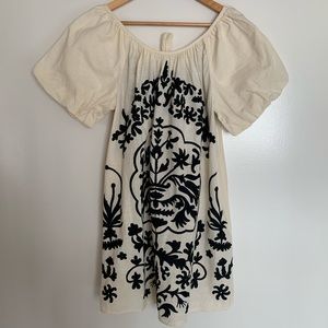 Free People Ivory Linen Embroidered Boho Dress